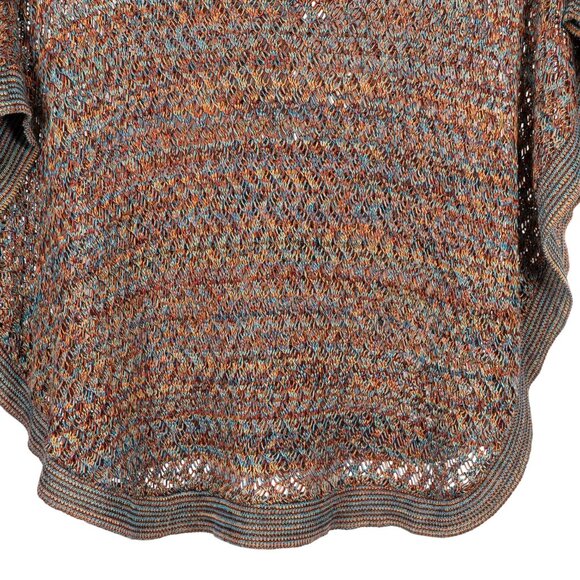 Questions Say What Poncho Sweater OS Women Multicolor Loose Knit Blue Orange NEW - Picture 3 of 5
